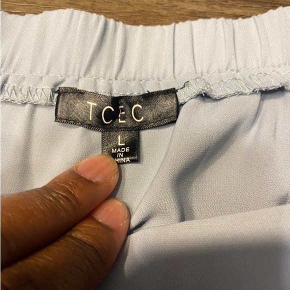 TCEC Ciara Fringe Off Shoulder Blouse bell sleeve light blue gray casual top L - Picture 4 of 8